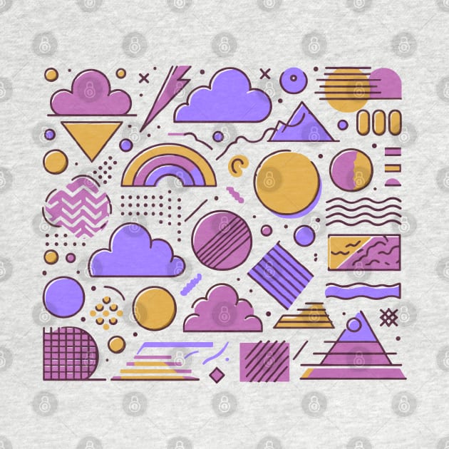 Orange Purple 80s Retro Geometric Pattern by Siha Arts